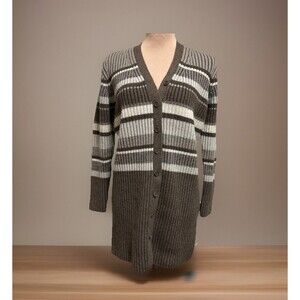 Anne Klein II Ribbed Cardigan Wool Long M Brown Business Casual Winter Timeless